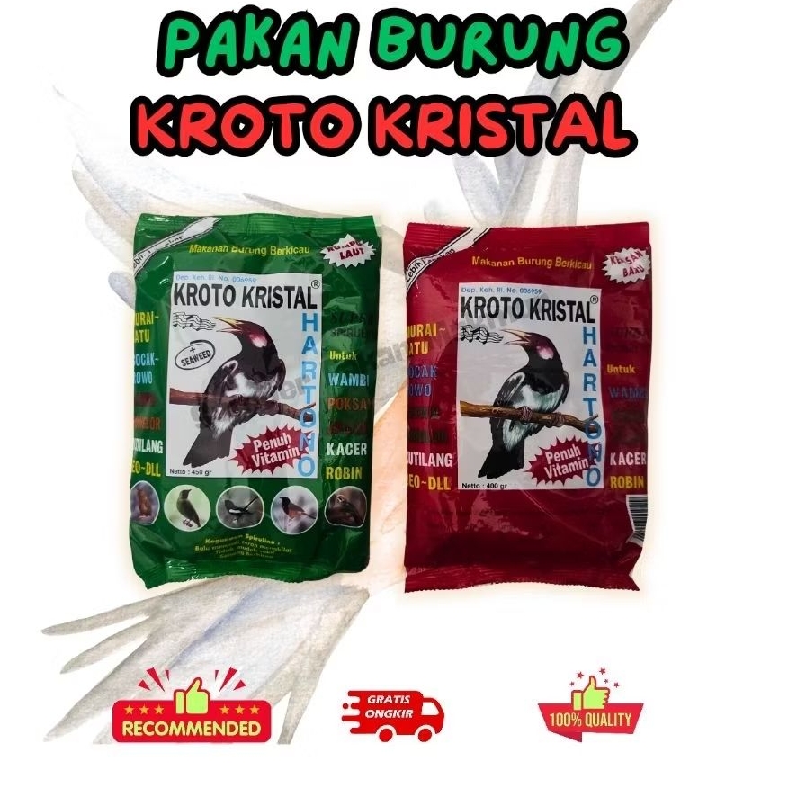 Kroto Kristal Hartono Makanan Burung Berkicau Varian Merah & Hijau