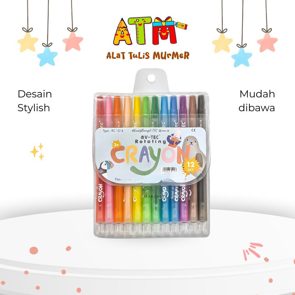 

Rotating Crayon/Crayon Putar/Vtec Rotating Crayon RC 1216 12 Warna Panjang