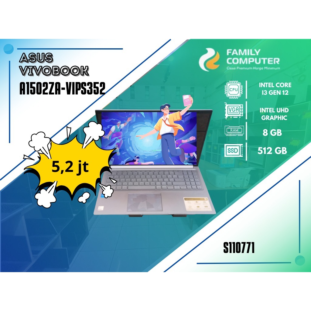 ASUS VIVOBOOK A1502ZA-VIPS352 | INTEL CORE I3 GEN 12 | INTEL UHD GRAPHIC