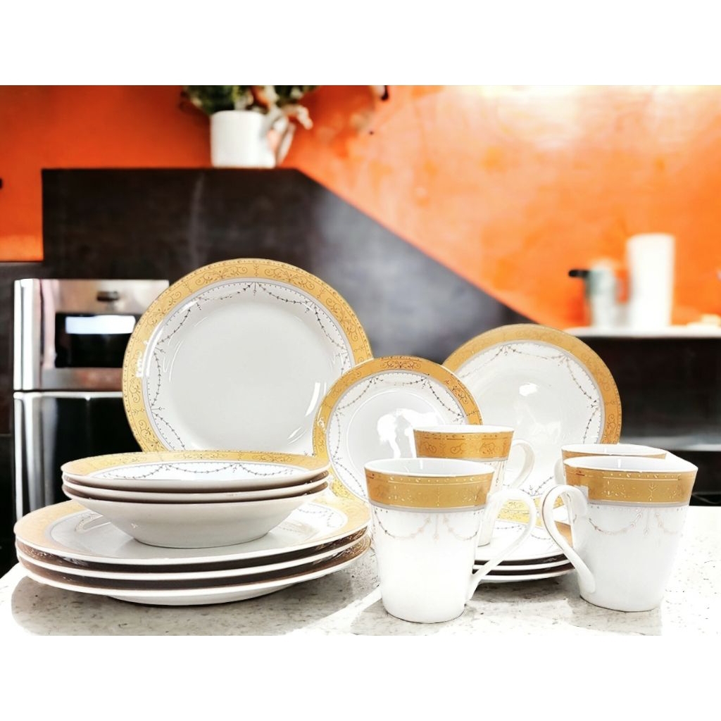 Piring Makan VICENZA D16, perlengkapan makan VICENZA Dinner set PADI, terdiri atas 12 Piring VICENZA