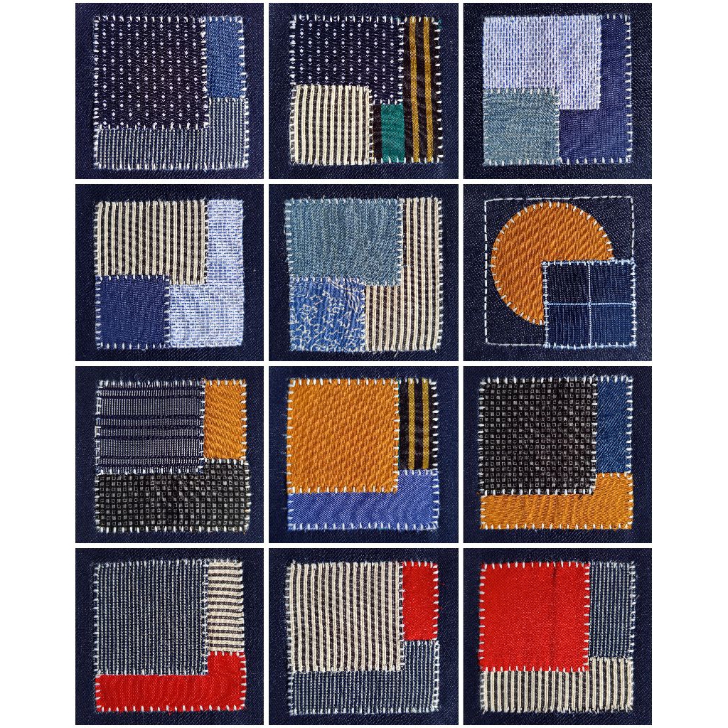 Patch perca sashiko 10cmx10cm RAW 8oz darkblue patchwork emblem pattern tempelan tambalan denim jean