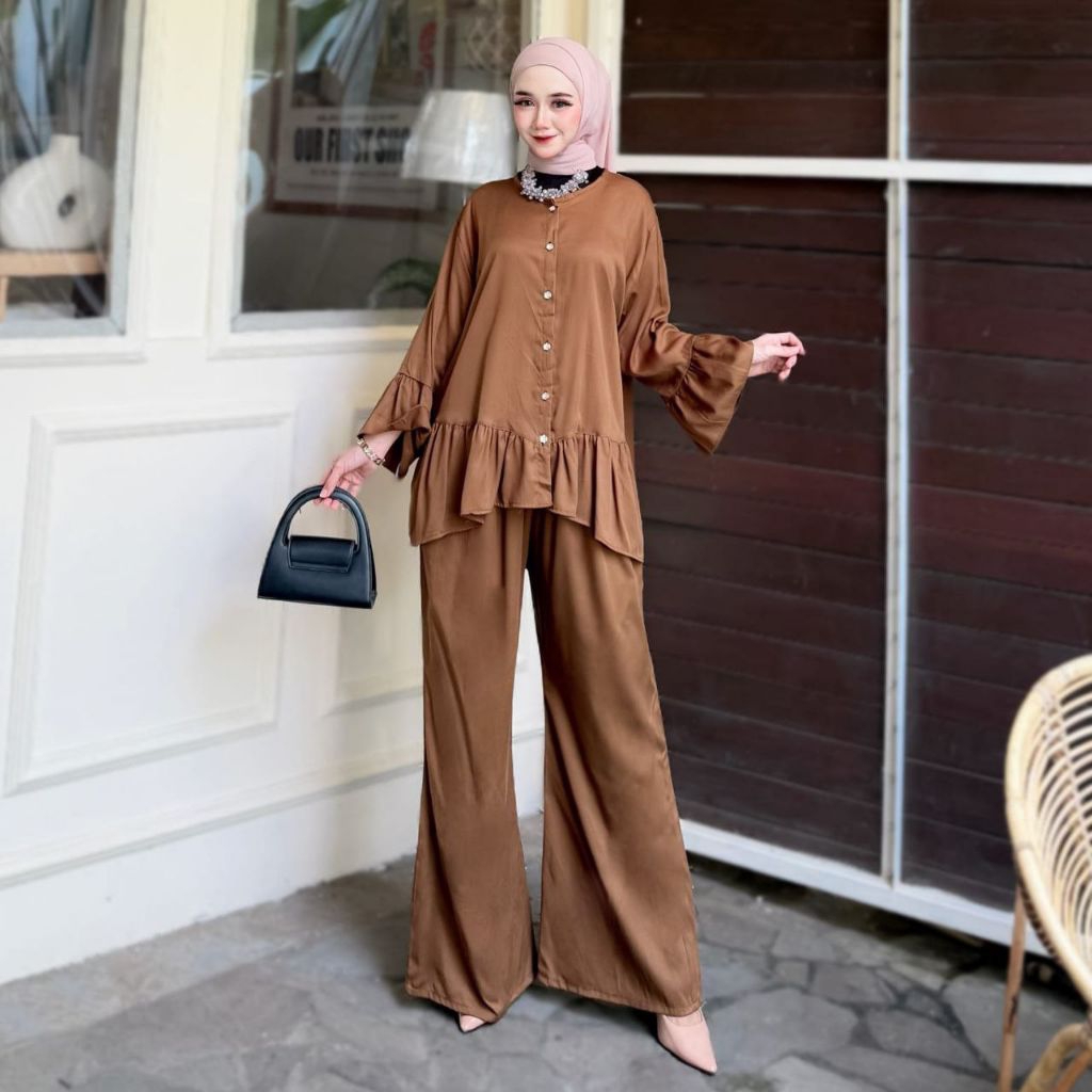 oneset Rayon Twill - setelan celana rayon polos jumbo Oneset Busui Rempel