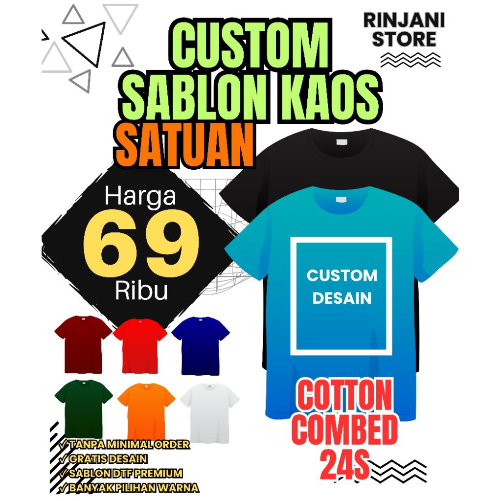 SABLON KAOS CUSTOM SATUAN cotton combed 24s | KAOS CUSTOM SATUAN COTTON 24s