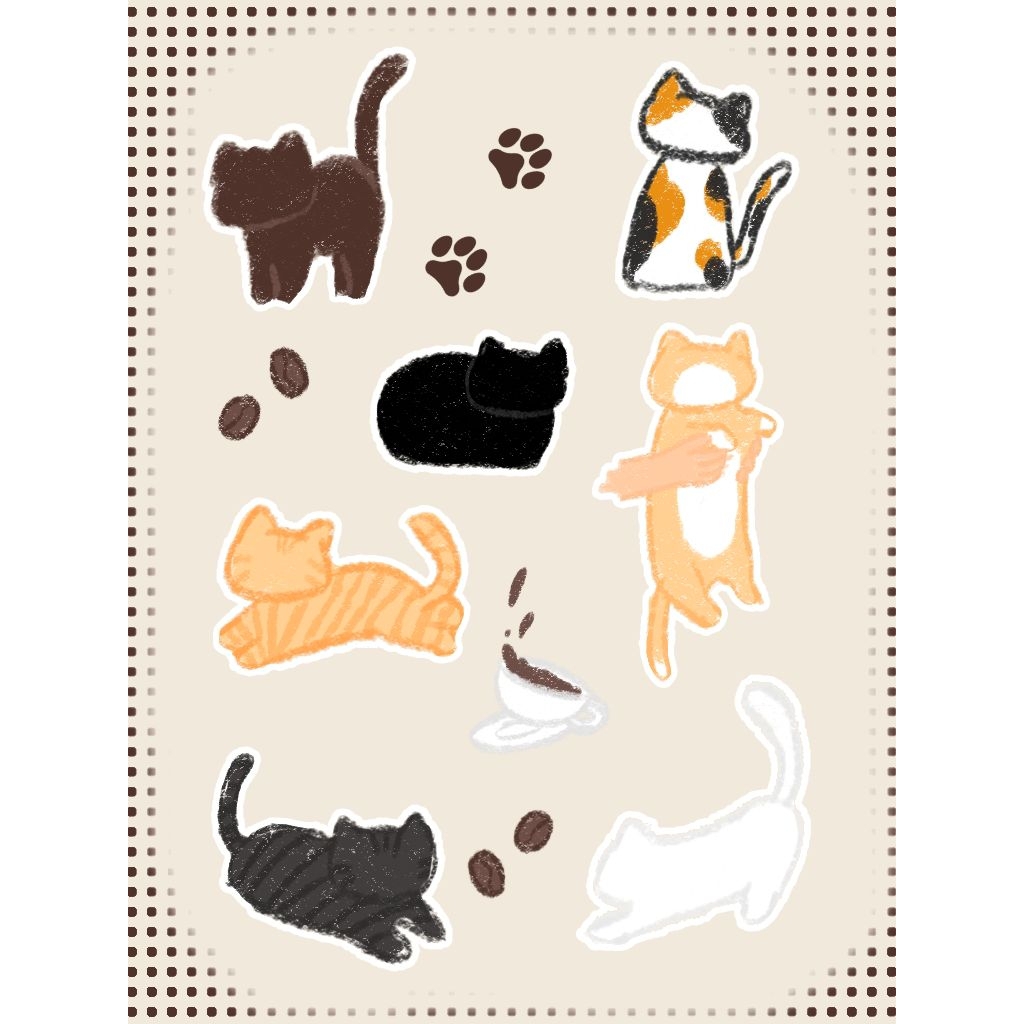 

Kiss Cut Waterproof Cute Aesthetic Sticker Sheet Kucing A5
