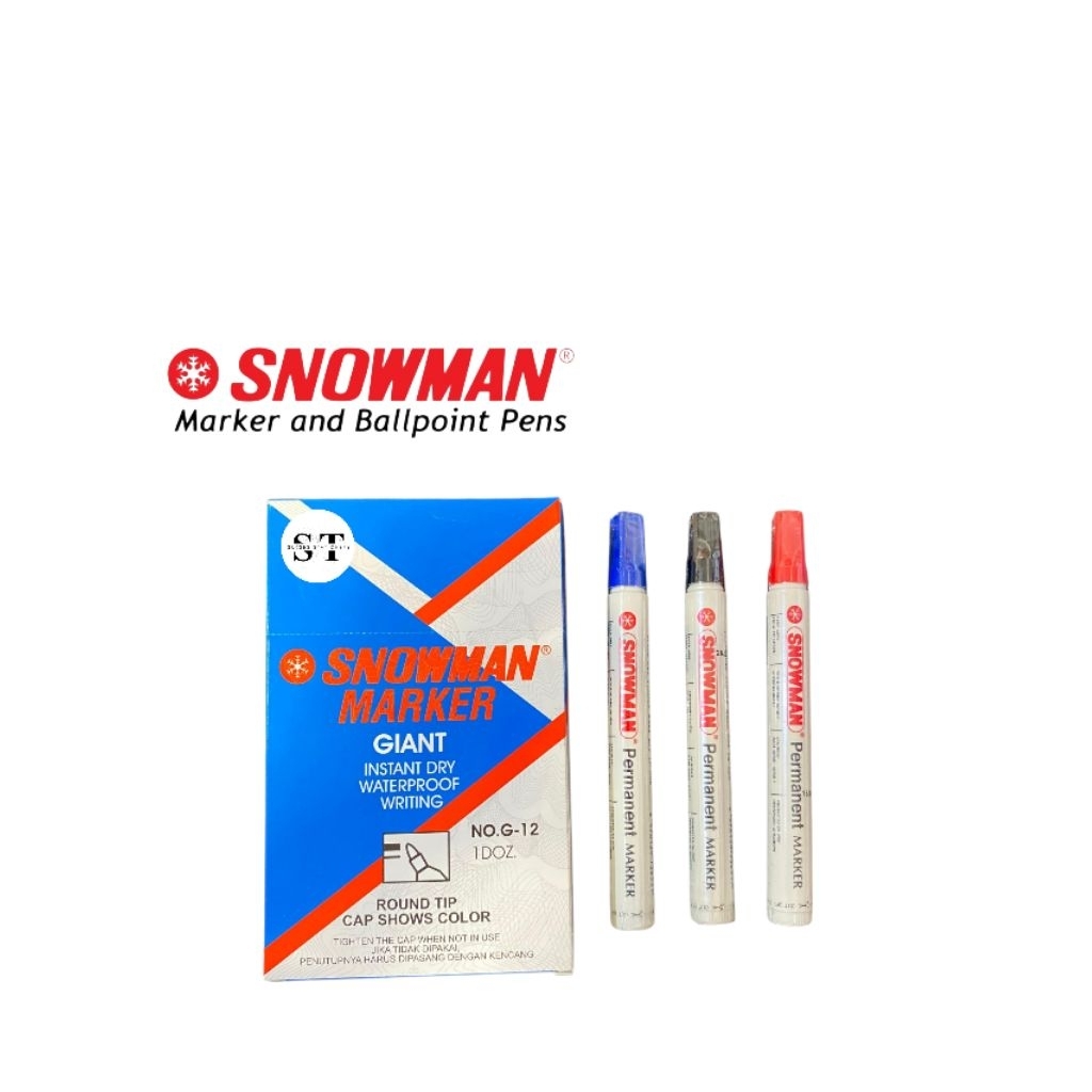 

Spidol Permanent Marker SNOWMAN G-12 Hitam/Merah/Biru