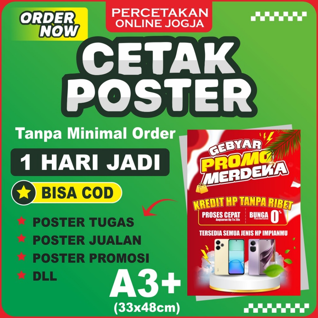 

Cetak Poster Tugas / Promosi / Jualan – Ukuran A3+, Tanpa Minimal Order, Bisa COD