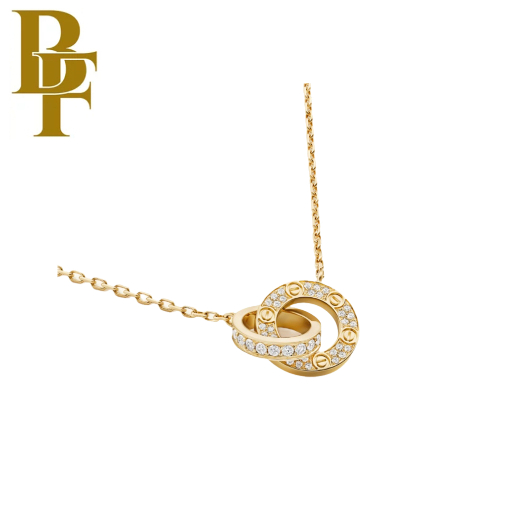 COD【18K emas asli/100% ОRl】Kalung seri CartieR* LOVE/kalung wanita/kalung berlian penuh cincin ganda