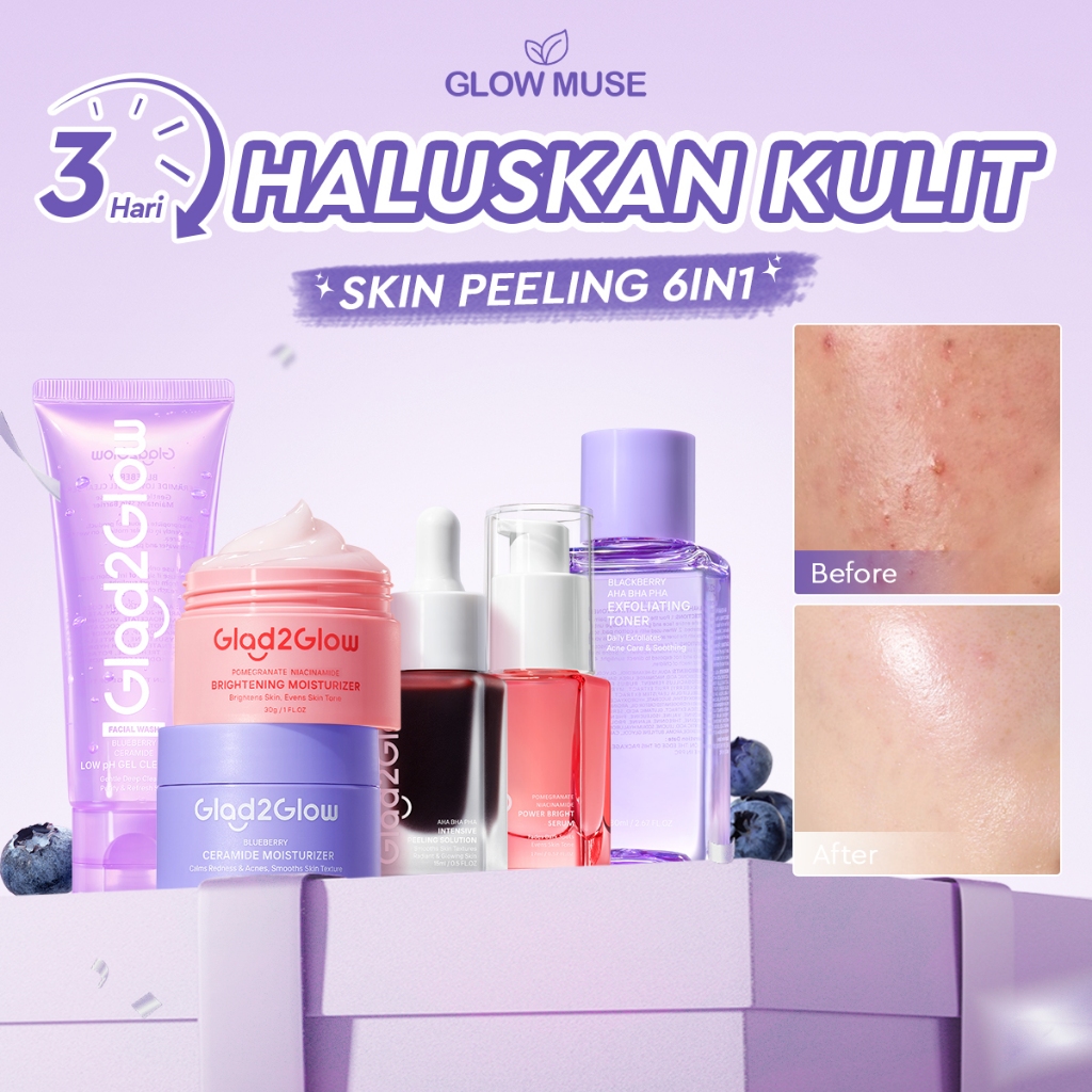 [100% ORI]Glad2Glow Peeling Solution bundle all in1 6PCS Peeling Solution+Blueberry Cleanser+Blueber