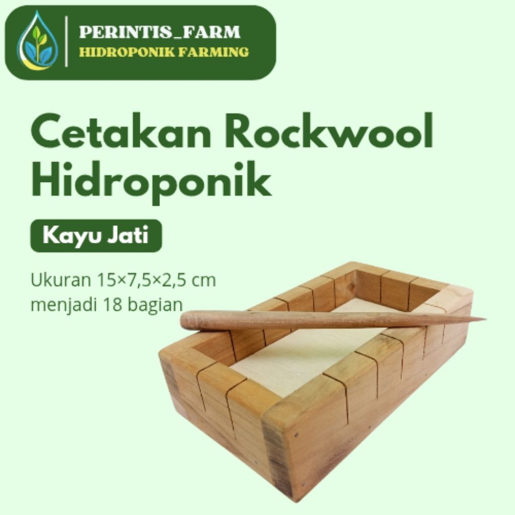 Cetakan Rockwool Hidroponik Kayu Jati 18 Lubang + Paket Lengkap dengan Kayu Pelubang & Alas Triplek