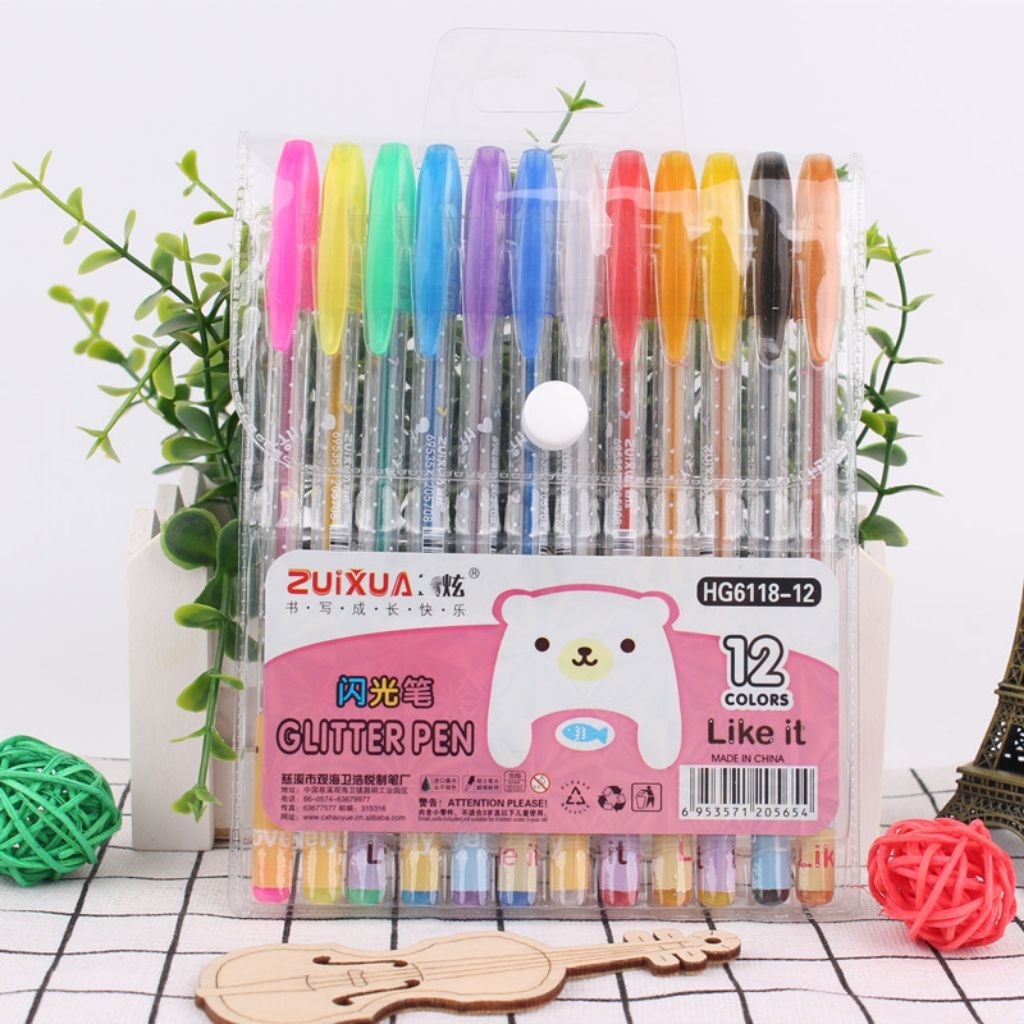 

Pen Glitter Pulpen Gel Gliter 12 Warna