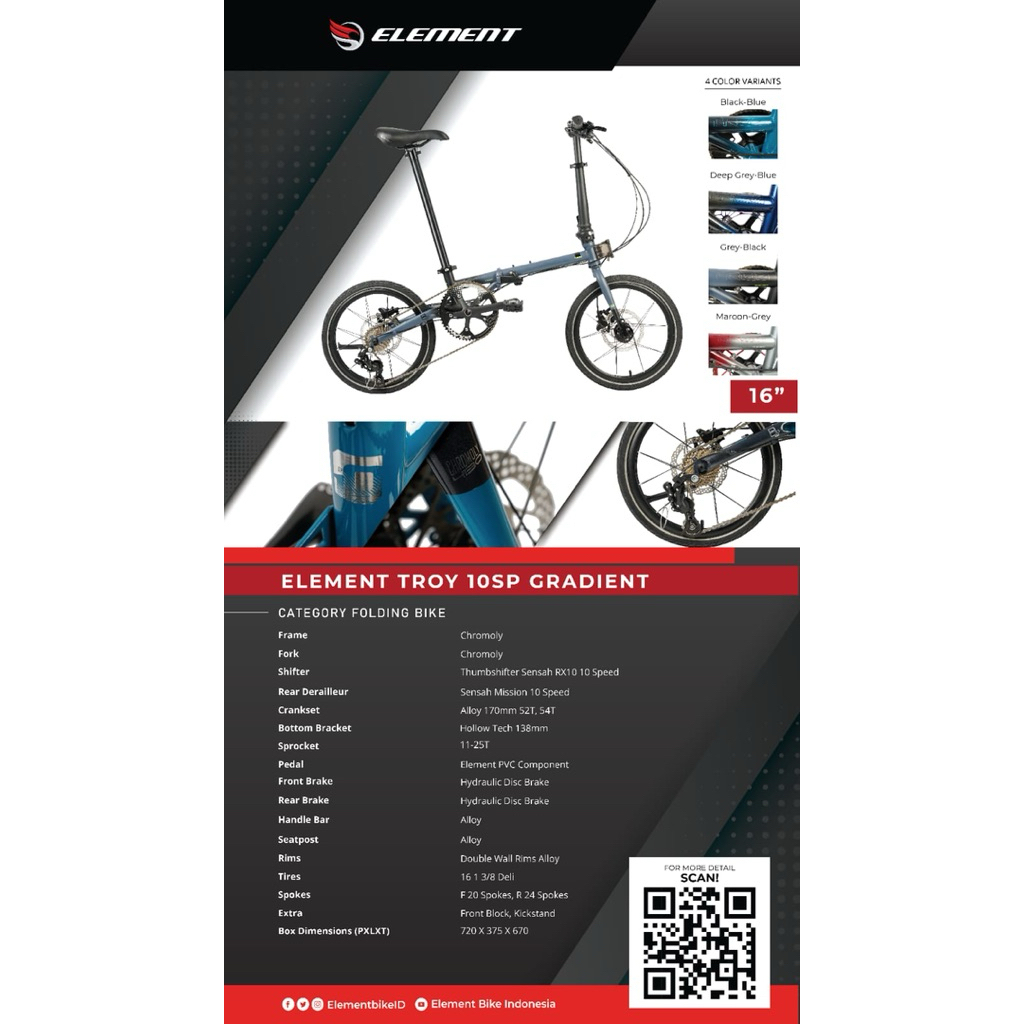 TERBARU  SEPEDA LIPAT 16" ELEMENT TROY 10 SPEED GRADIENT