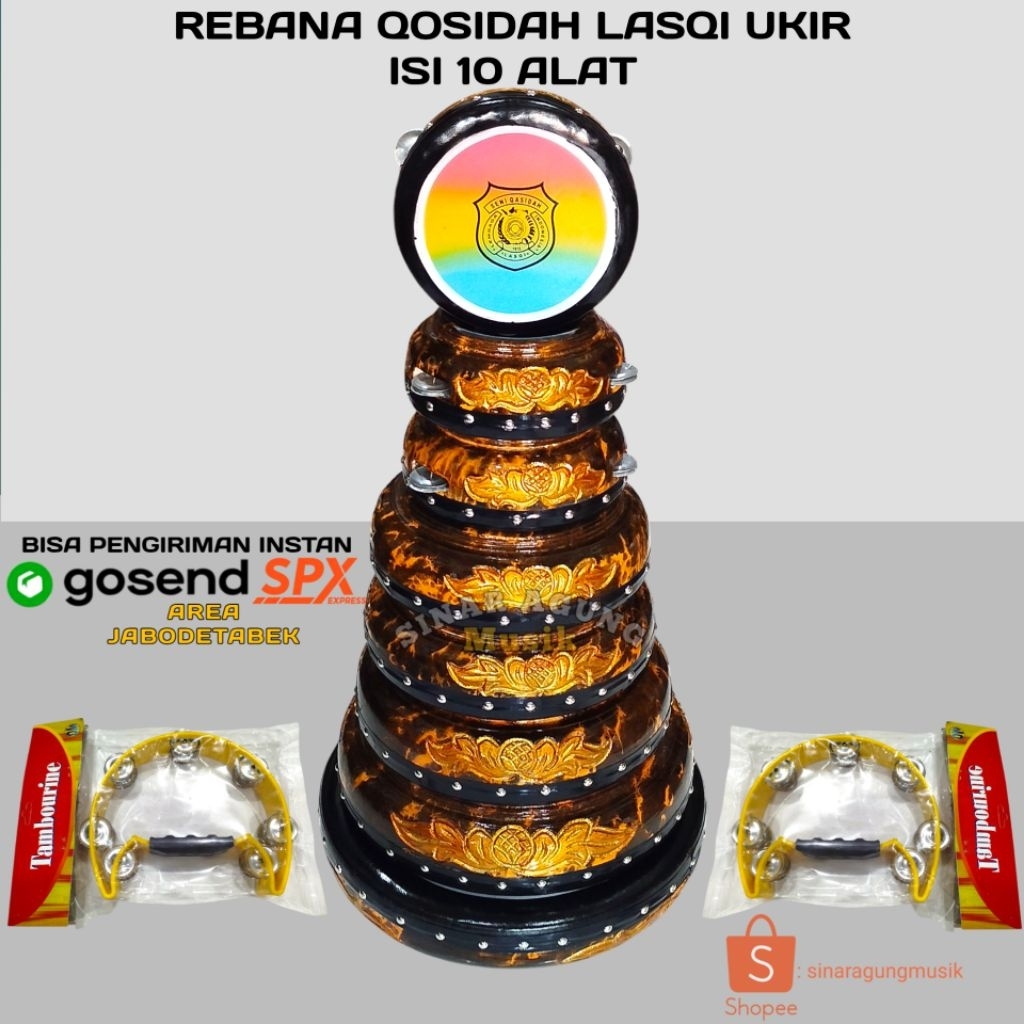 Rebana qosidah 1 set|Rebana qosidah lasqi ukir isi 10 alat