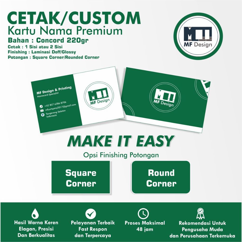

Cetak Kartu Nama Premium - Bahan Concord 220gr | Custom Business Card Premium | 1 sisi / 2sisi