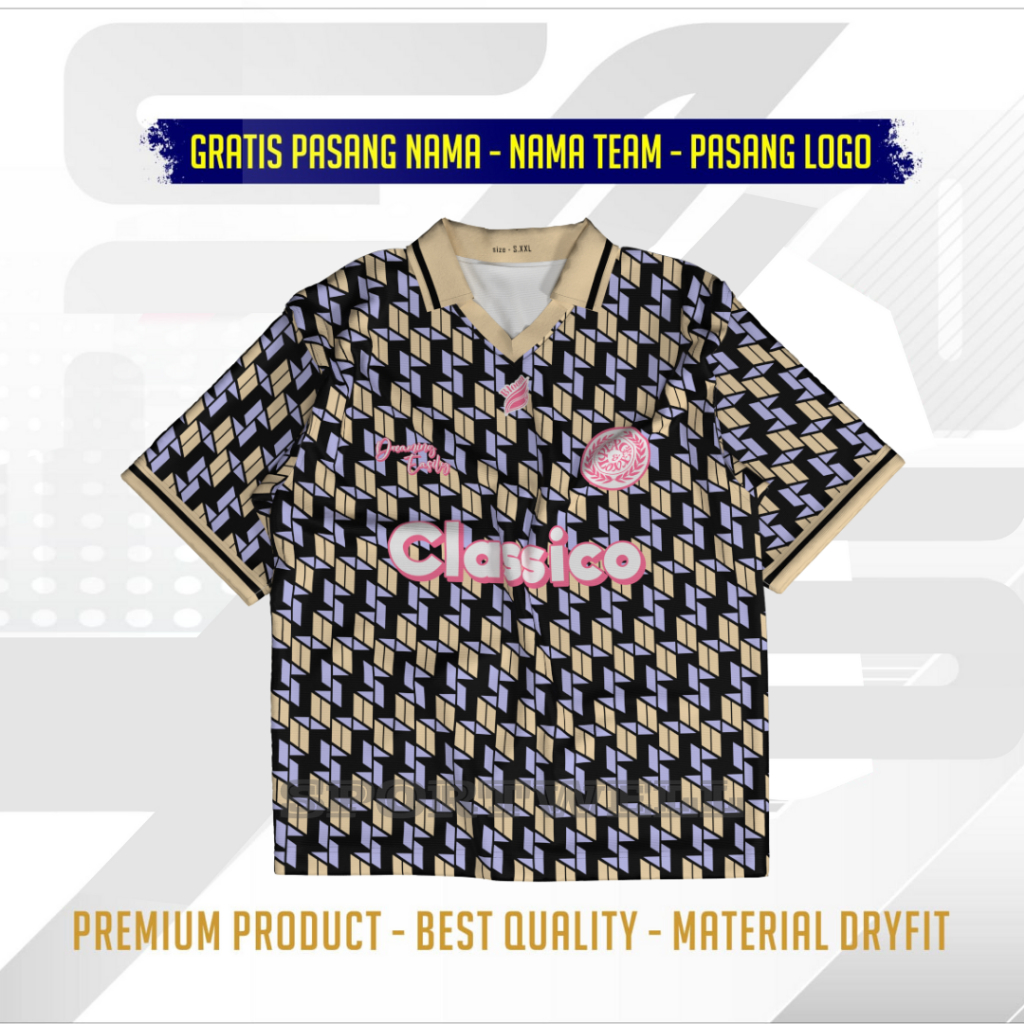 Jersey Classico Black Collar Full Printing Premium Jersey Vintage Gratis Pasang Nama Dan No Punggung