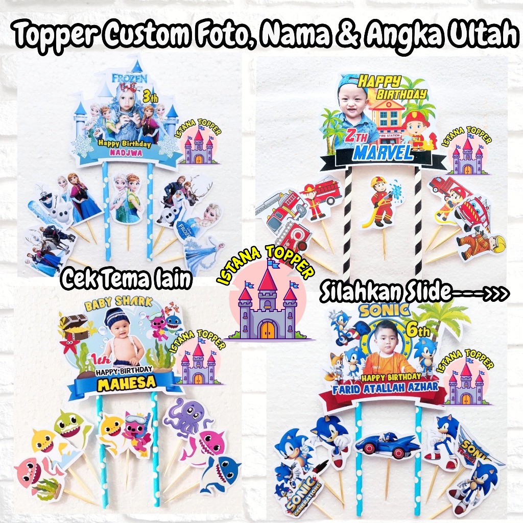 Topper CUSTOM FOTO Tema Frozen, Lol Surprice, Baby Boss, Astronot, Balita, Plant zombie, Mobile Lege