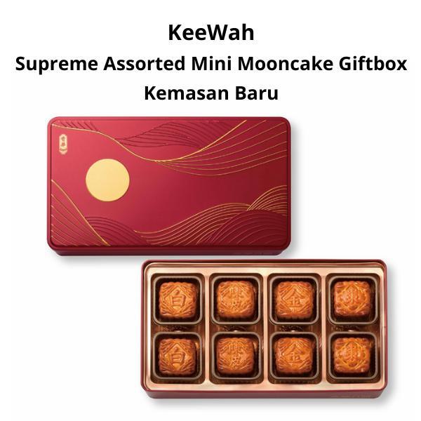 

(PO HK) Kee Wah Keewah Hongkong Mooncake Qi Hua Supreme Assorted Mini Mooncake isi 8pcs x 30gr White Lotus Yolk / Eu Yan Sang Red Bean Paste / Chinese Ham Mixed Nuts / Date Paste with Pine Nuts Kue Bulan