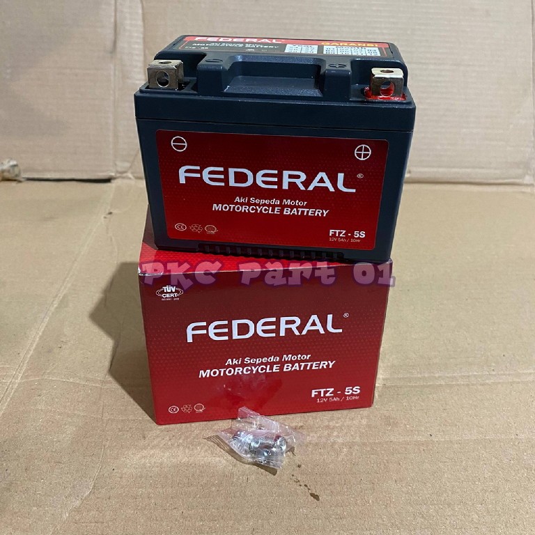 Aki Accu Kering Merk Federal GTZ5S 5A/12V Pelindung SIlikon Anti Bocor - Universal Ke Semua Motor