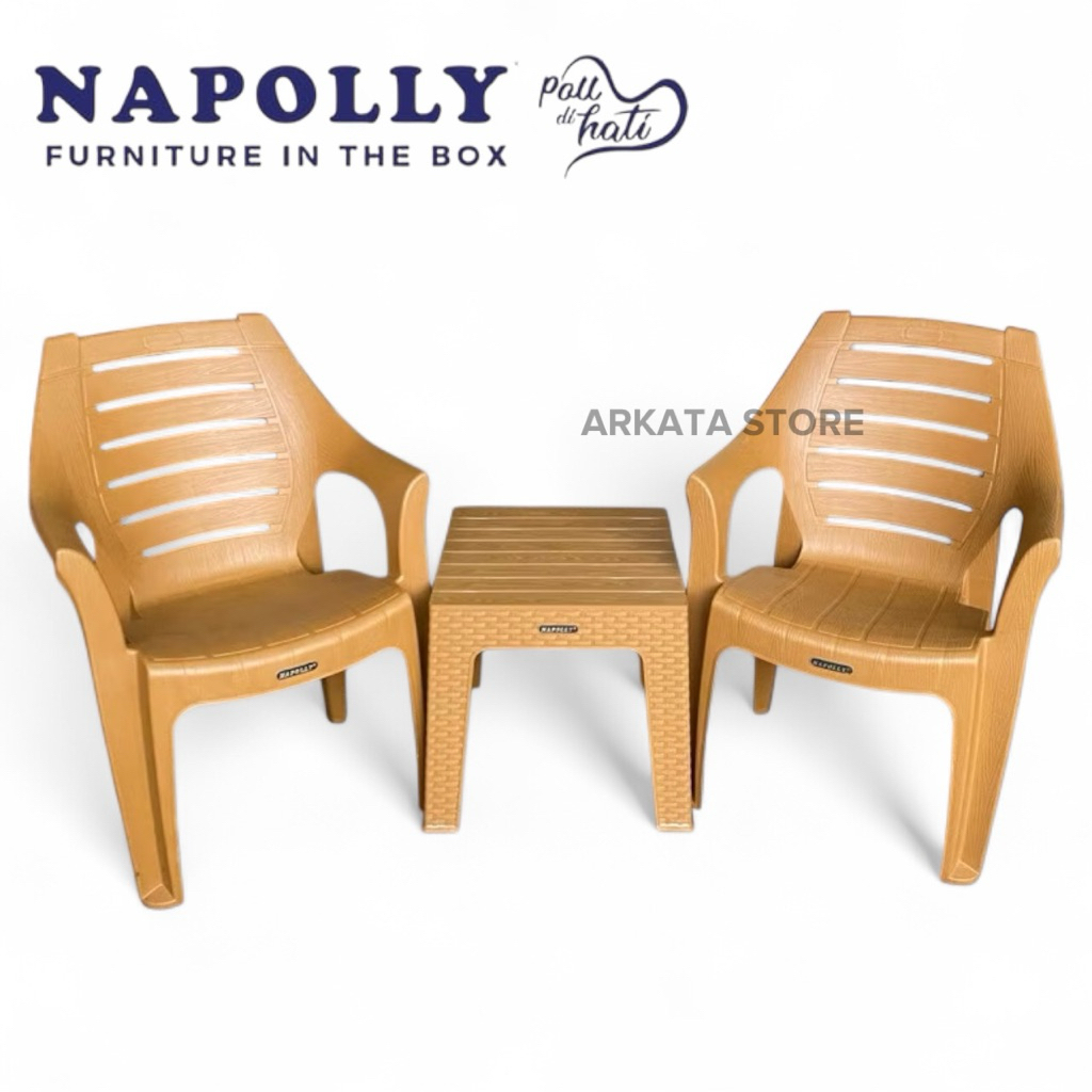 1 set 2 Kursi PW 678 + Mapan 45 Napolly  -  Kursi Set Santai Plastik Olymplast / Kursi Taman / Kursi