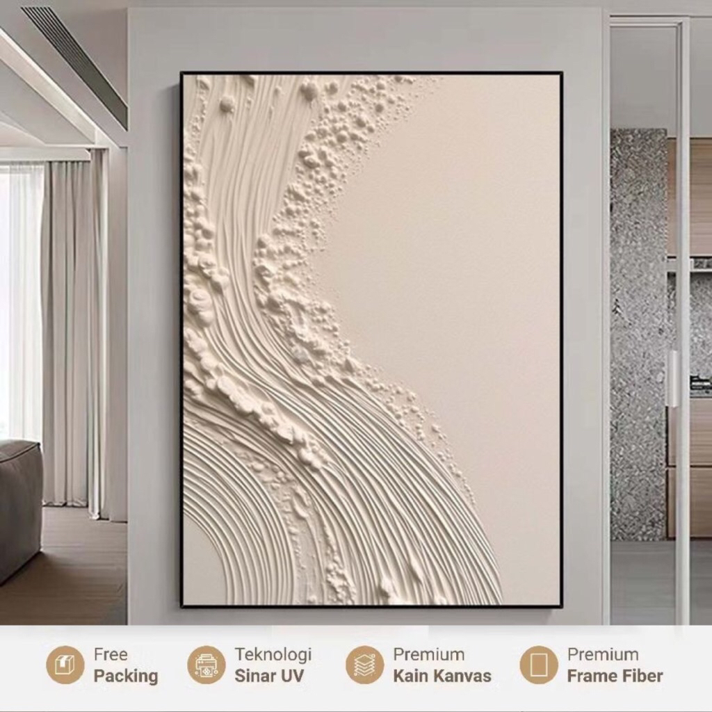 Lukisan Dinding Abstrak Timbul Minimalis Modern 3D Relief Texture Wall Art Dekorasi Ruang Tamu Elega