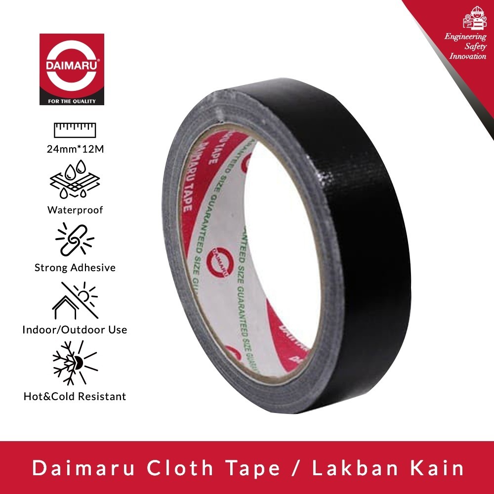 

Daimaru Cloth Tape Lakban Kain Hitam 1 Inch / 1.5 Inch / 2 Inch x 12 Meter - Solasi Kain