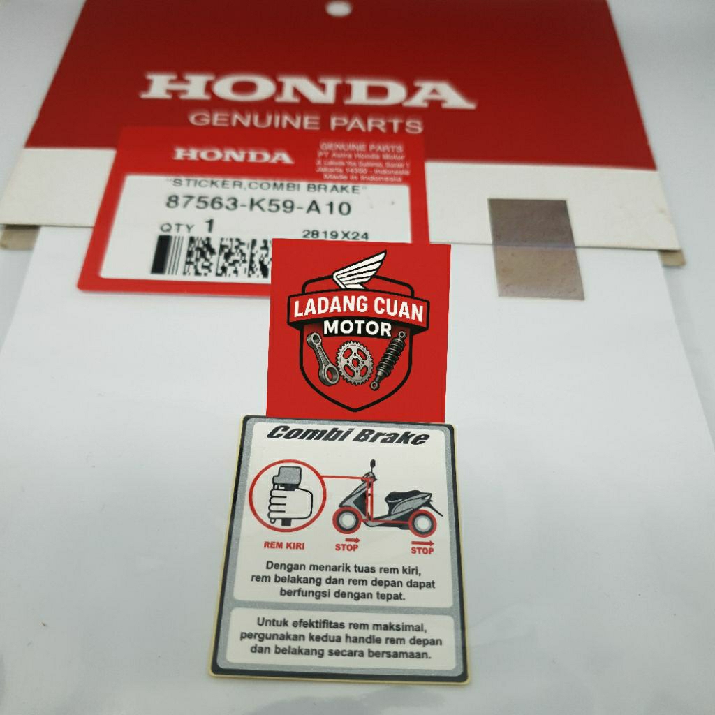 

87563K59A10 LABEL STICKER STIKER COMBI BRAKE VARIO BEAT SCOOPY GENIO BATOK KEPALA BELAKANG 87563KZRCA0 ORIGINAL HONDA