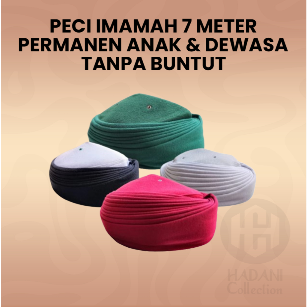 Imamah Peci Permanen 9 Lipatan Instan Tanpa Buntut - Panjang 7 Meter Tanpa Ekor