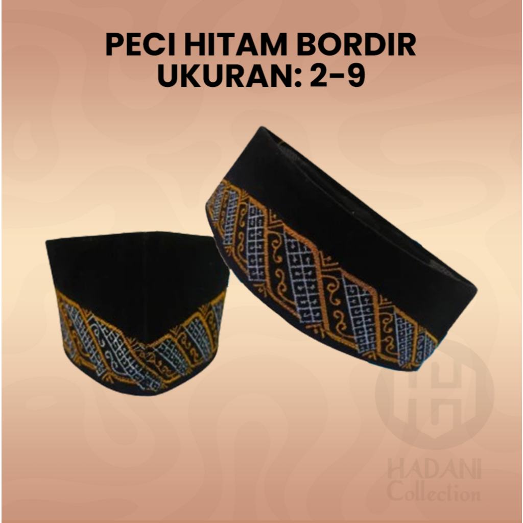 Peci Kopiah Hitam Bermotif / Bordir Motif
