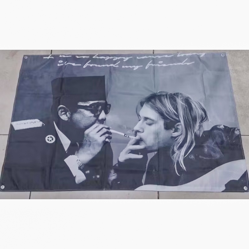 Bendera/Flag/Poster Kain/Miniflag Band Nirvana Kurt Cobain & Ir Soekarno