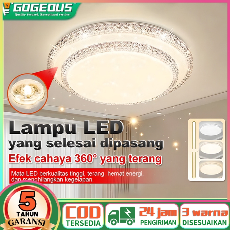 Lampu Plafon Minimalis Modern LED Bulat 36Watt Ruang Tamu Lampu Plafon 3 Warna Kristal Remote