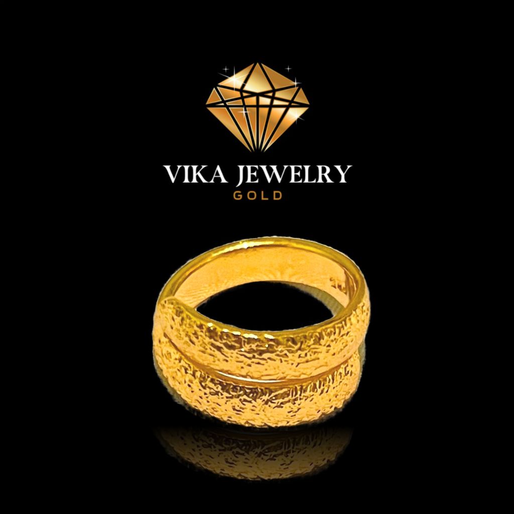 Cincin Emas Replika Vika Jewelry Gold Textured Wrap Cincin Fashion Pria Wanita Premium