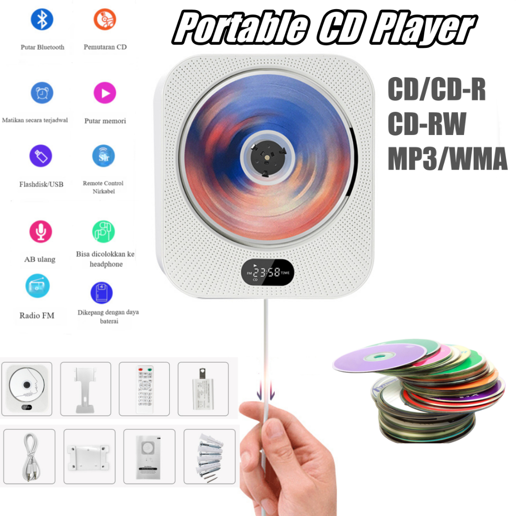 CD Pemutar Player Bluetooth Cerdas CD  Audio Speaker & Remote Control Wall/ Desk Stereo Music Player