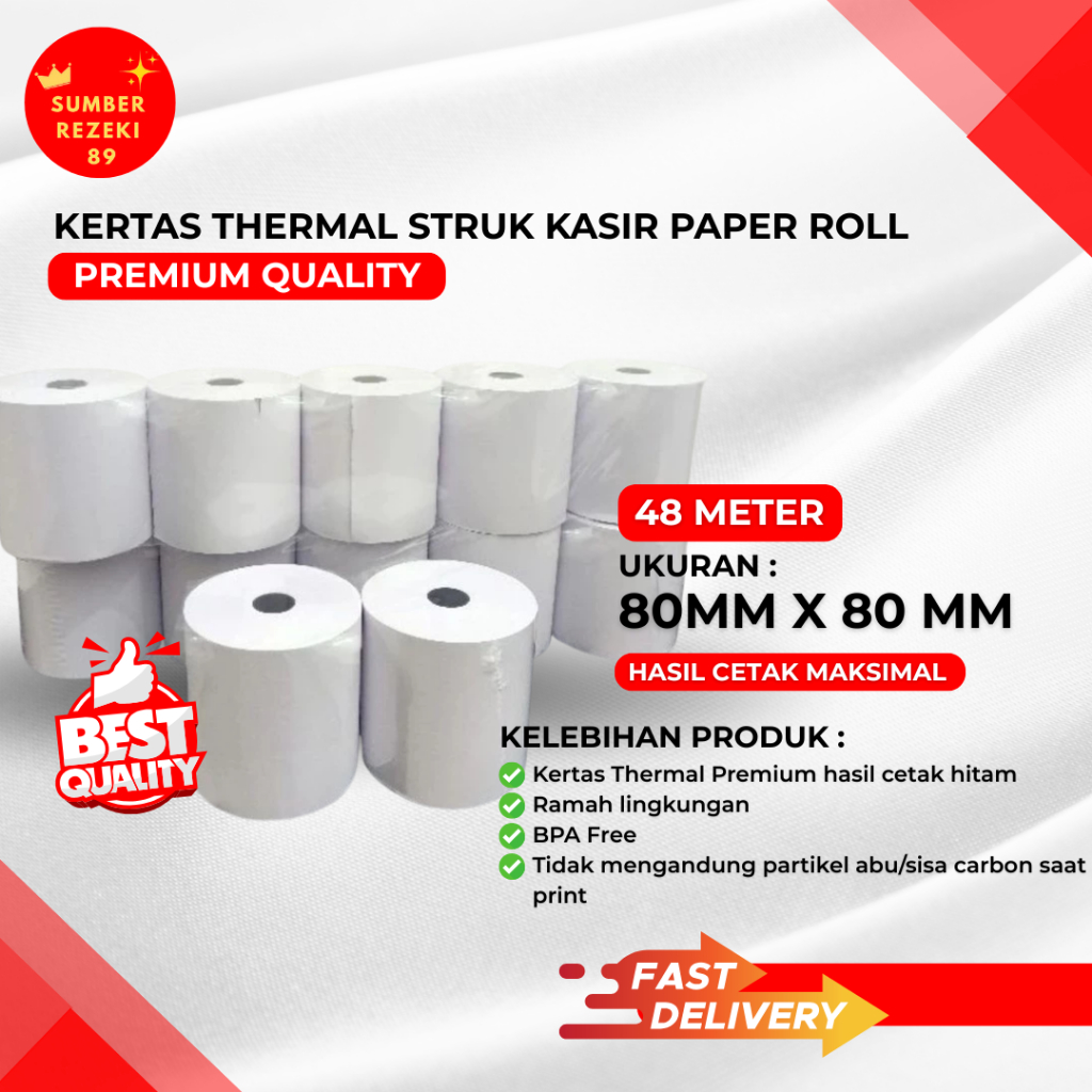 

Kertas Thermal Struk Kasir Paper Roll 80x80mm 1kg Muat 3 PCS