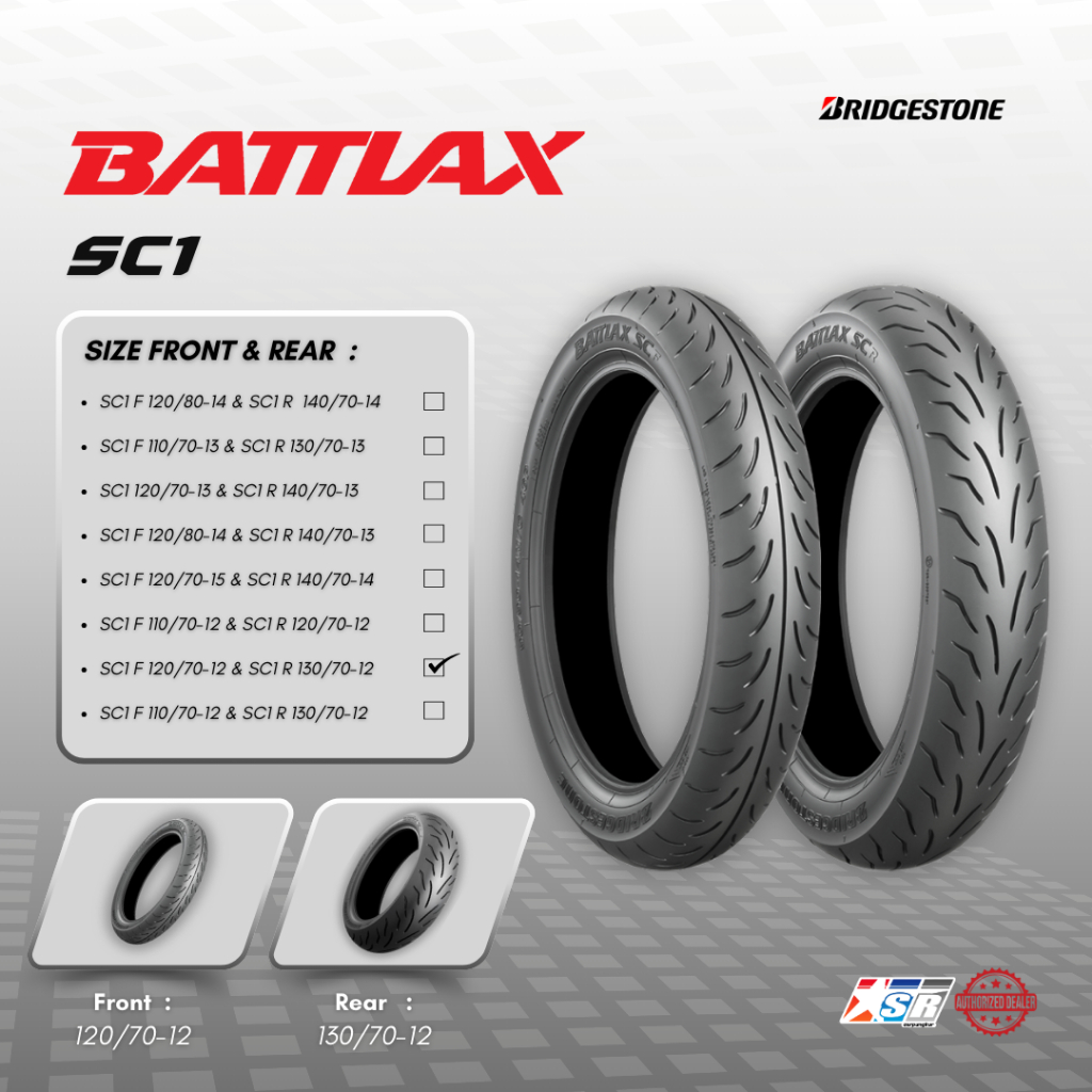 Ban Bridgestone Battlax SC 1 F 120/70-12 dan SC 1 R 130/70-12 Vespa GTS 300 GTV 300 Original Made in