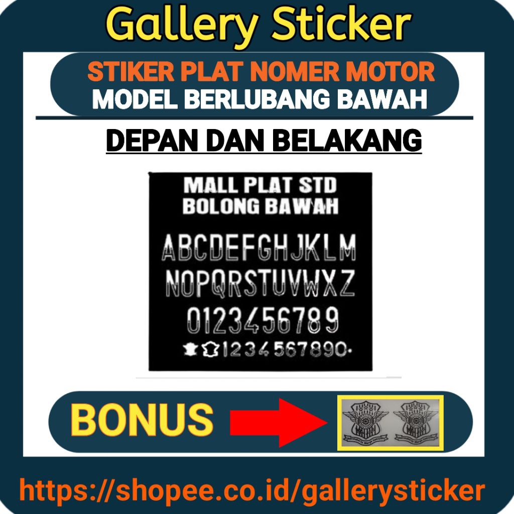 (Siap Kirim) Stiker Plat Nomor Motor, Stiker Plat Nomor Model Berlubang Bawah, Stiker Angka Plat Nom