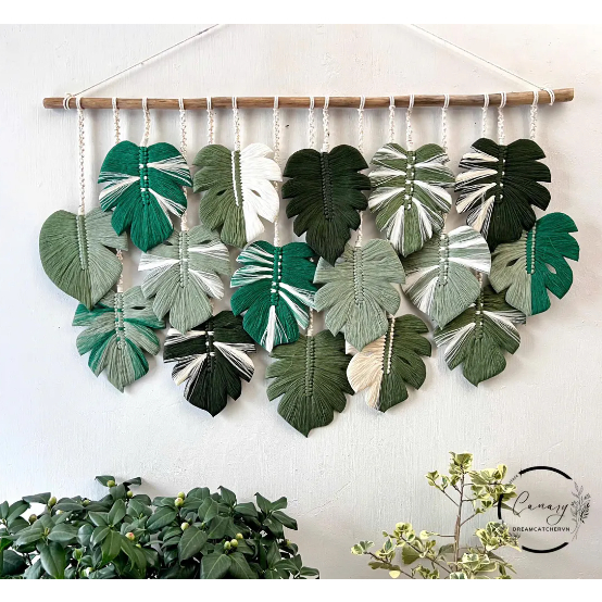 Daun macrame monstrera besar hiasan dinding buatan tangan dekorasi ruangan estetis