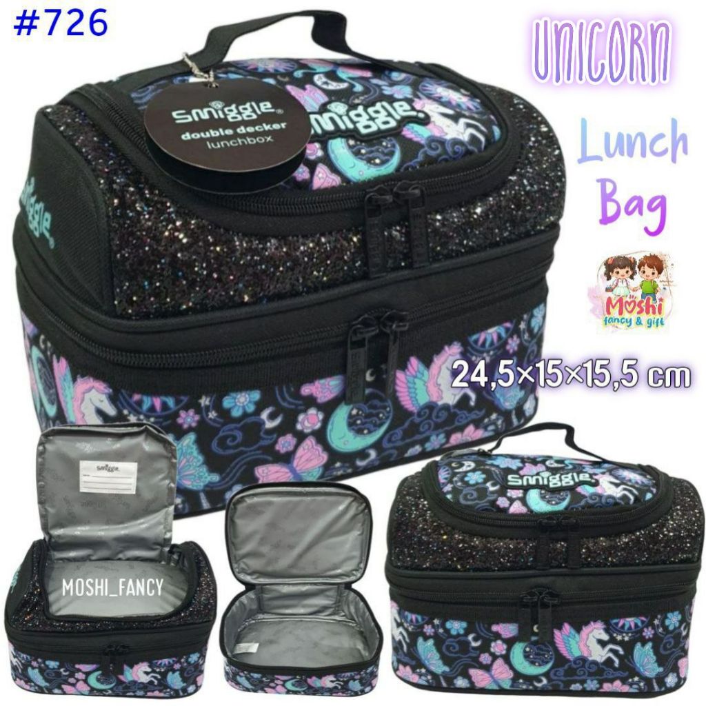 Lunch Bag Unicorn Black / Tas Makan Unicorn Hitam / Tas Bekal Sekolah Motif Unicorn Anak Perempuan /
