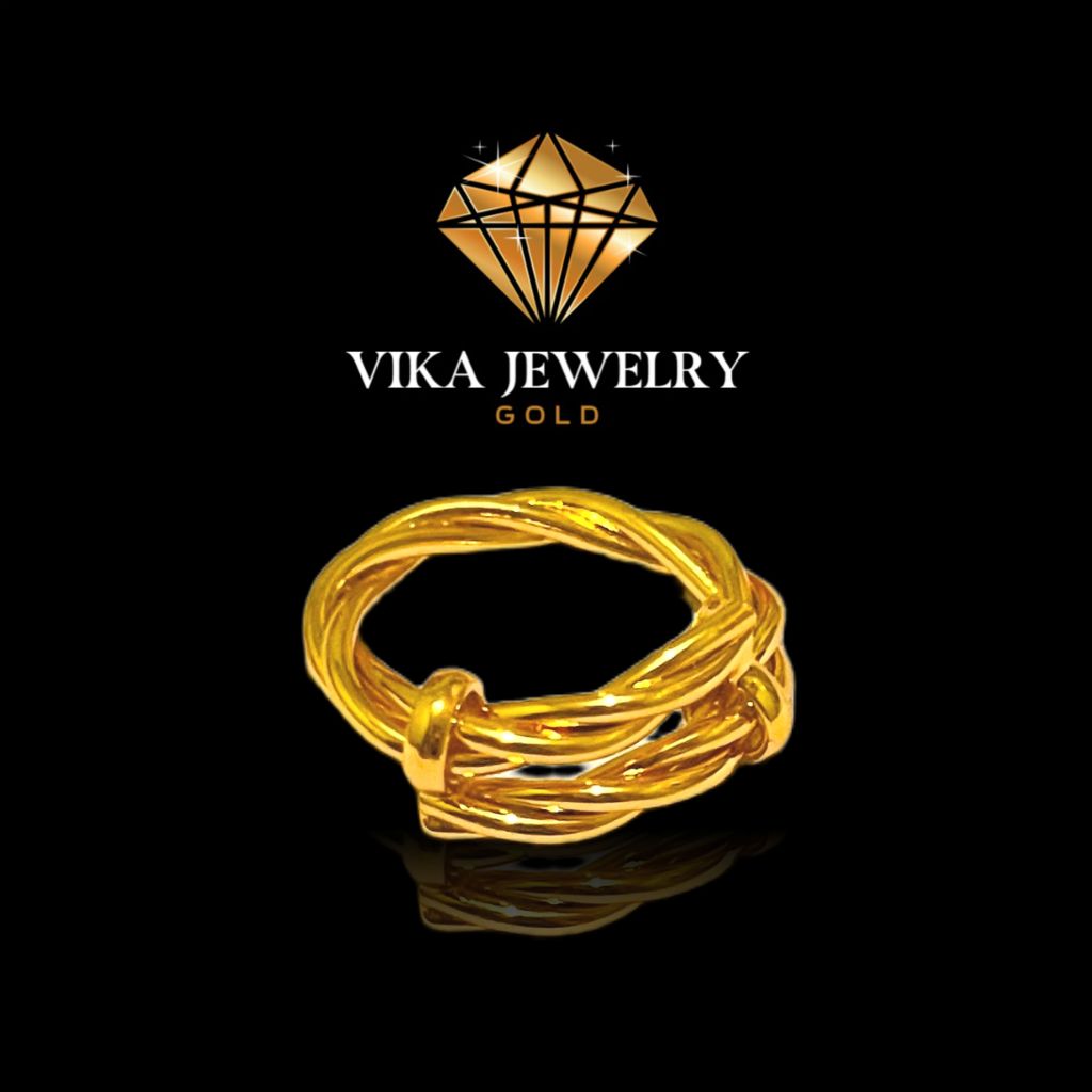 Cincin Emas Replika Vika Jewelry Gold Twist Knot Cincin Fashion Pria Wanita Premium