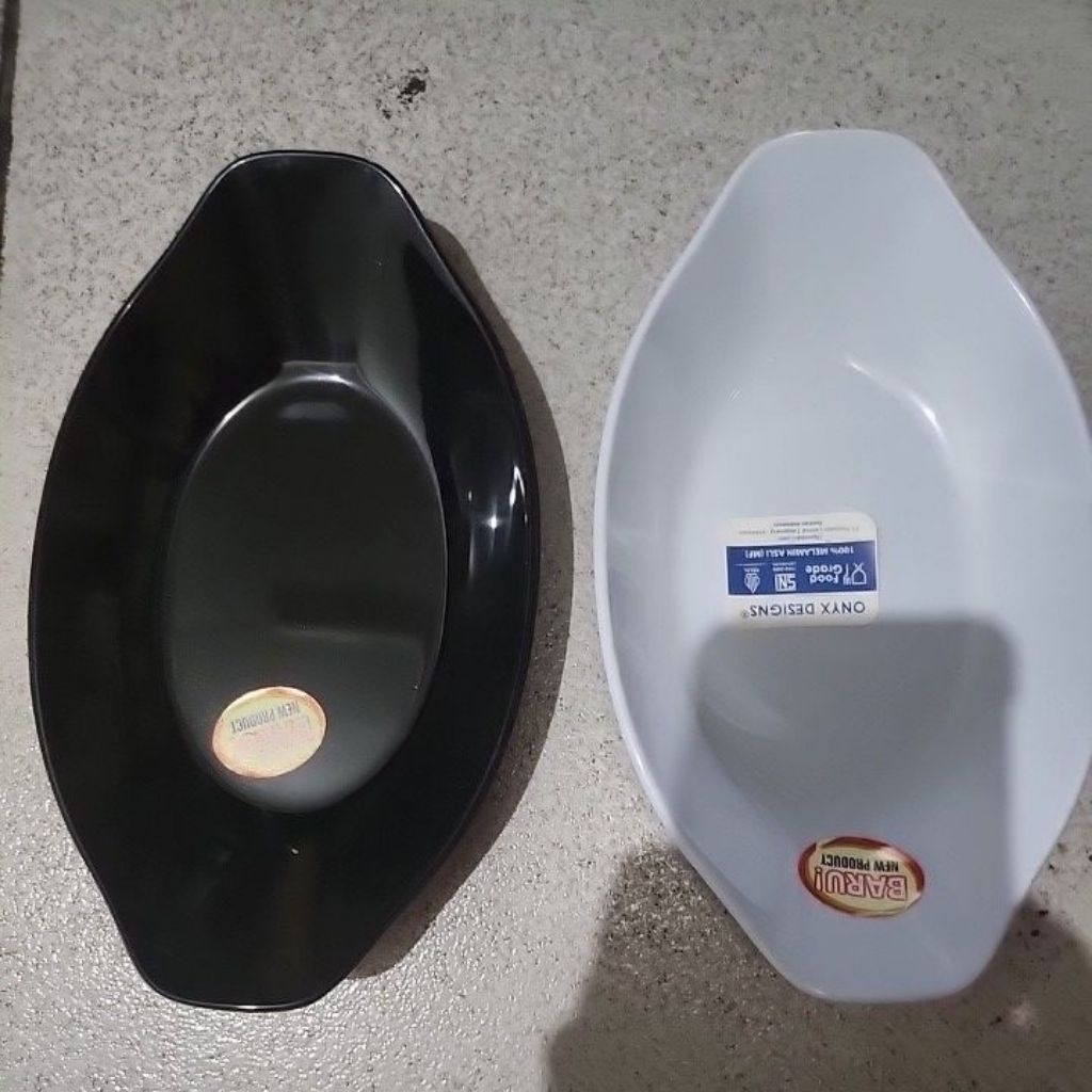 Deep oval plate melamin hitam dan putih onyx 15088 piring snack melamin piring model kapal piring ke