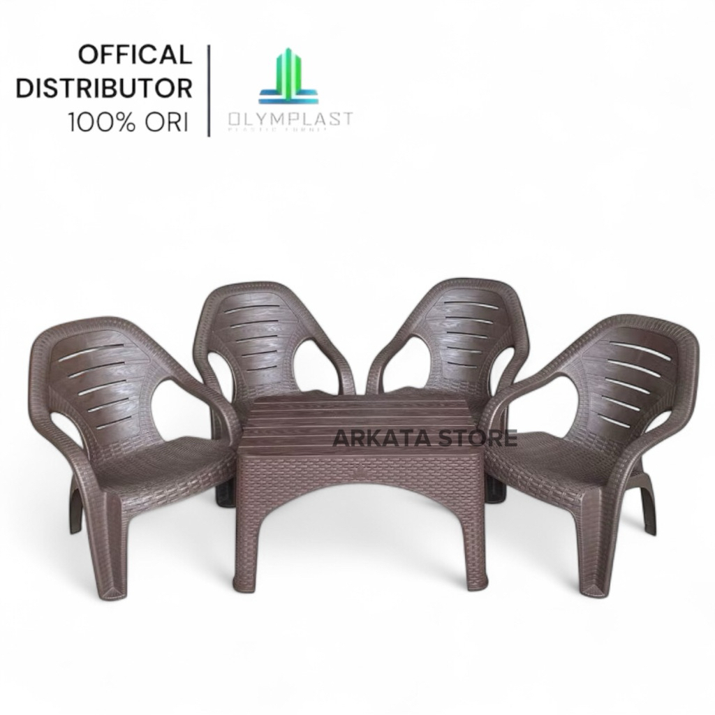 1 Set 4 Kursi Santai Plastik OL 509 Rotan + Meja  / Kursi Teras / Kursi Taman / 1Set Kursi Taman