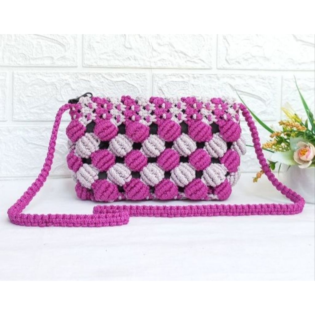 Tas Tali Kur Motif Oval Mawar Timbul Model Terbaru Kekinian Bahan Anyaman TaliKur mewah Untuk Remaja