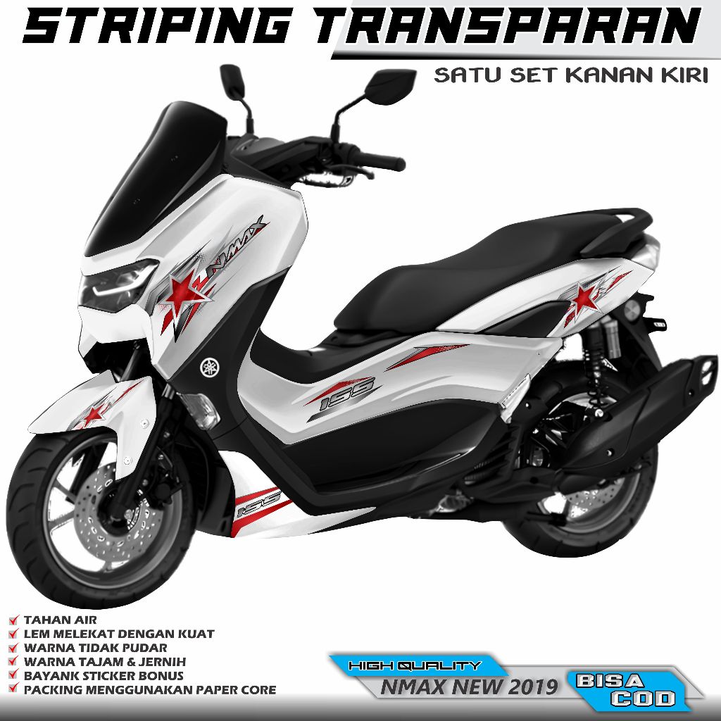 STRIPING VARIASI TRANSPARAN MOTOR YAMAHA NMAX NEW 155 2019 STICKER LIS BODY MOTOR MOTIF BINTANG