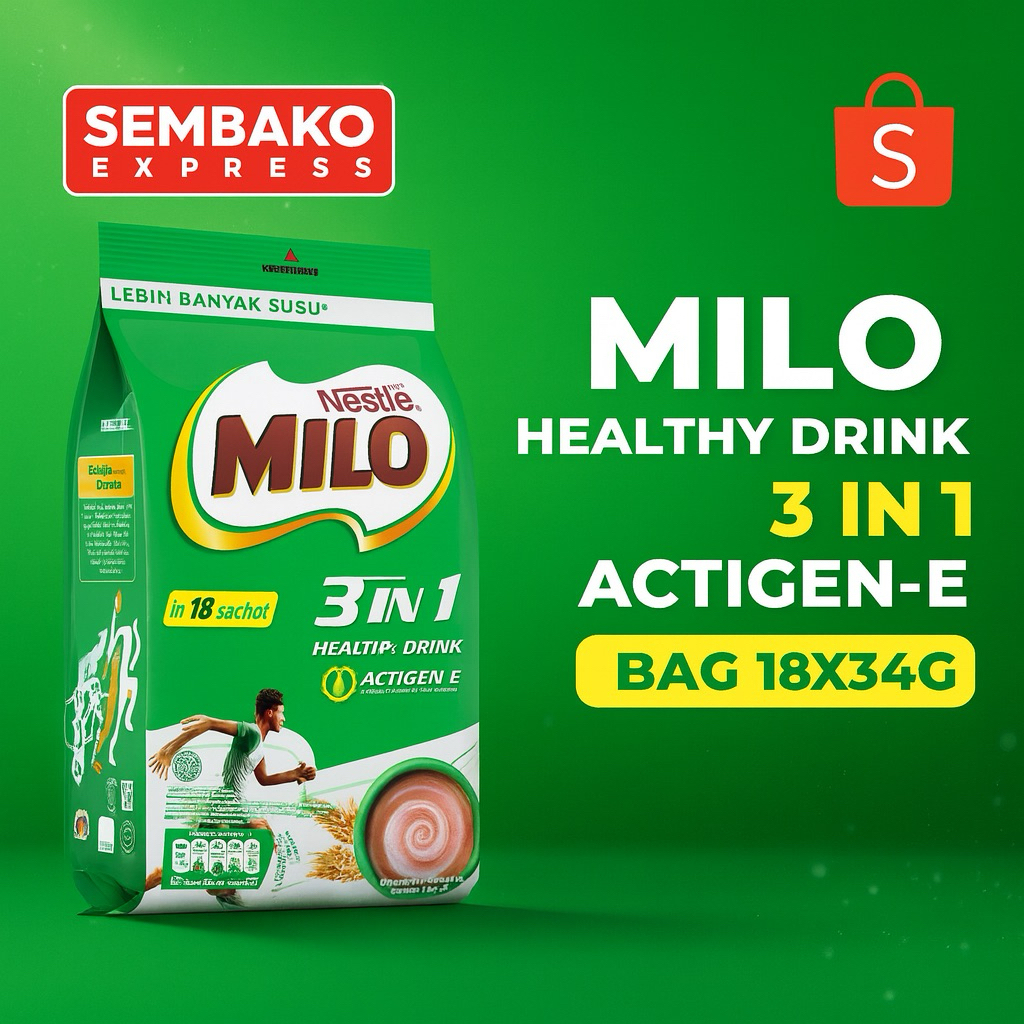 

Milo Healthy Drink 3 in 1 Actigen-E Minuman Serbuk Cokelat 18x34g