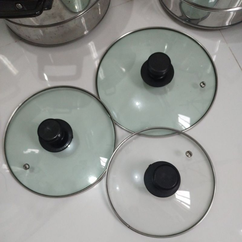 Tutup Panci Kaca, Tutup Kaca Wajan, Teflon, Panci Rebus/Kukus Bahan Kaca + Knop