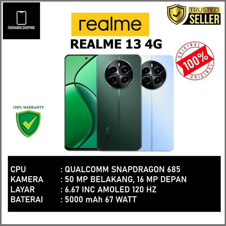 REALME 13 4G 8GB 256GB SNAPDRAGON 685 6.67 INC AMOLED 120 HZ 5000 MAH 67 WATT NFC SUPPORT 50 MP