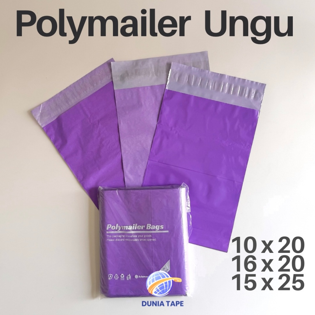 Polymailer Ungu ADAMAS 10x20 16x20 15x25 - Kantong Packing Online Lem Matte Glossy Premium