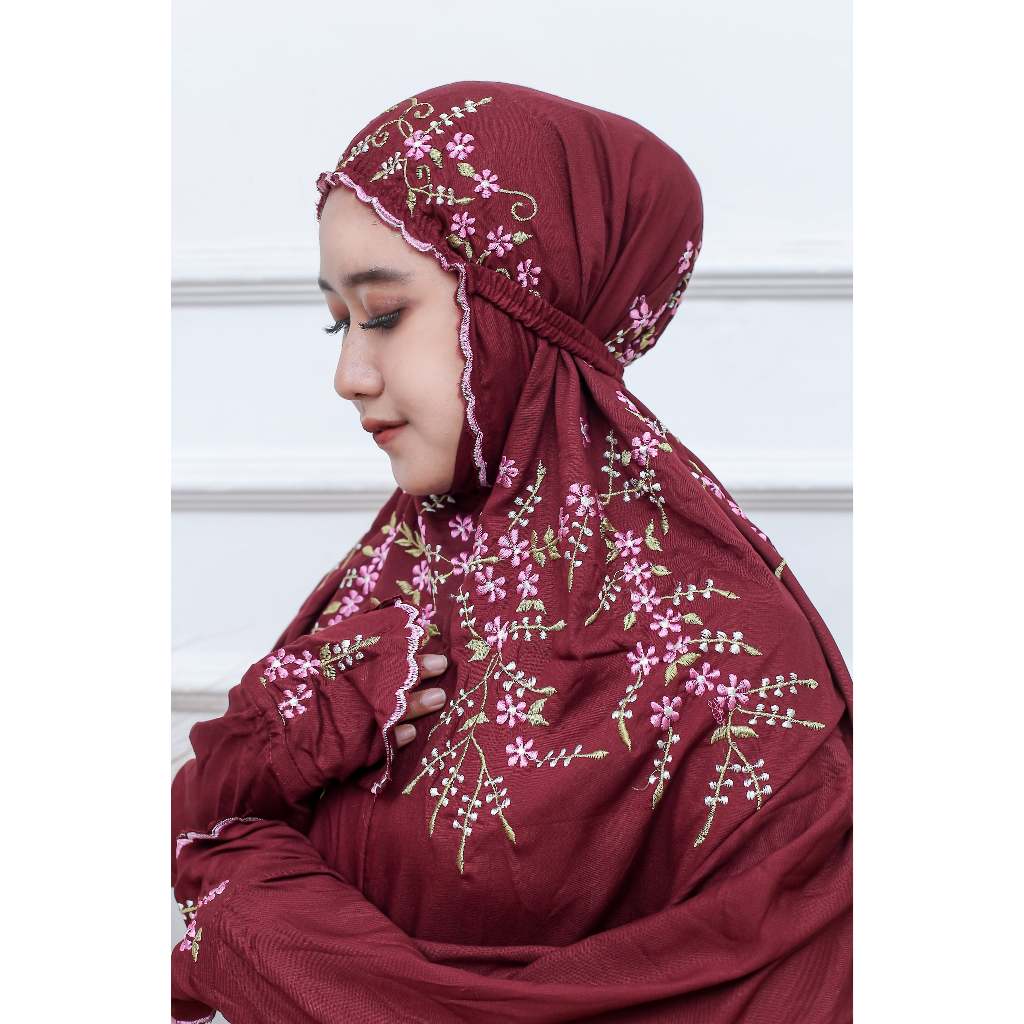 Mukena Terusan Bordir Bunga Melati Dewasa Rayon Premium