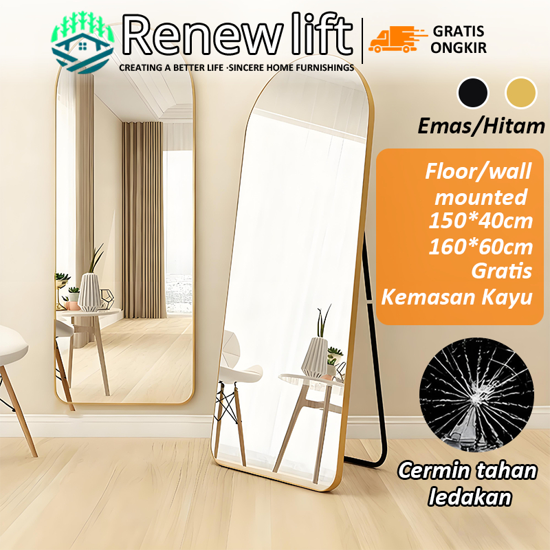 【Kemasan Kayu】Oval Standing Mirror Fullbody Standing Mirror 150*40/160*60CM Mirror Standing Mirror P