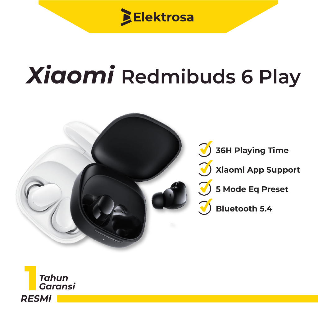 Xiaomi Redmi Buds 6 Play – TWS Wireless Earbuds | Headset Bluetooth dengan Mic, HiFi Bass, Kompatibe