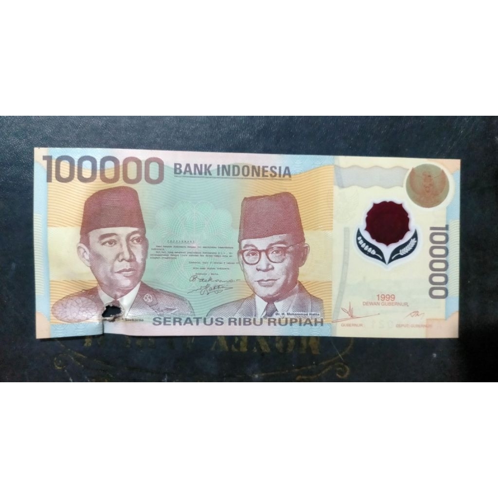 Asli oryginal uang 100000 polymer 1999 ada bolong