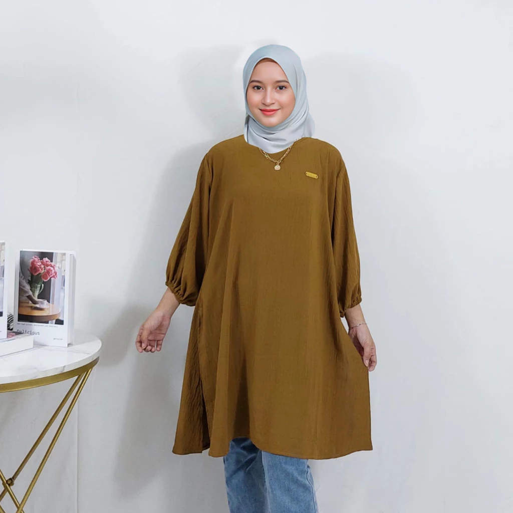Allsize fit to 2XL Atasan Tunik Polos Crincle Premium Wanita Blouse Polos Wanita Atasan Cewek Simple